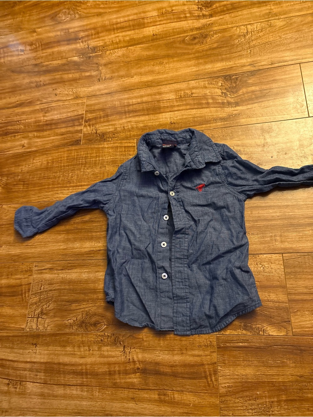 Wrangler Blue Chambray Kids Button-Down Shirt with Red Logo